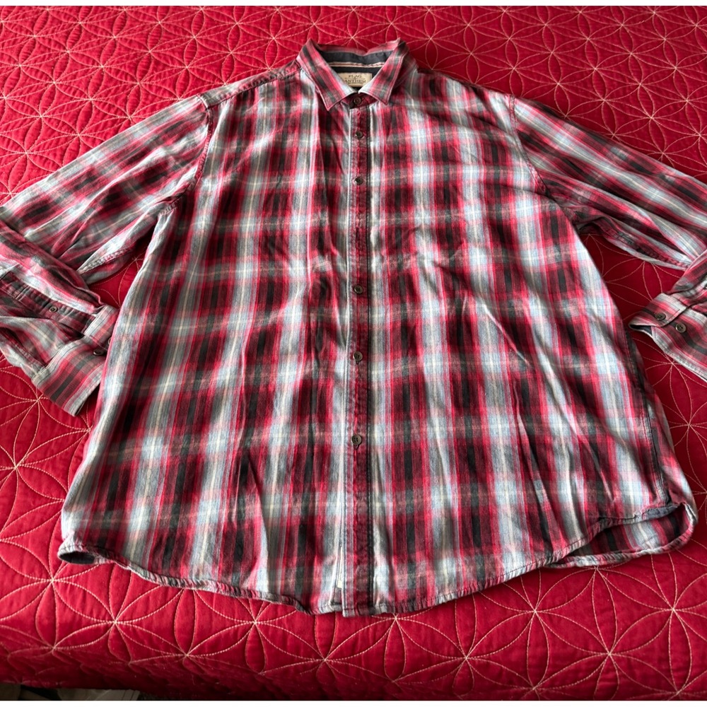 Flag & Anthem Mens‎ XXL Red Plaid Long Sleeve Button Up Casual Shirt